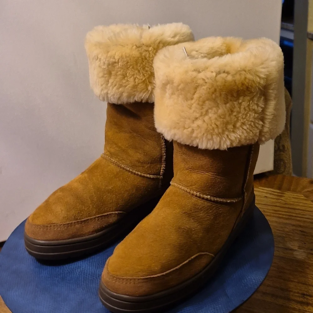 UGG Ultra Tall Boots sz.W8 Brown Pull On Suede Sheepskin Wool Mid Calf (#1561)EC - Picture 8 of 16